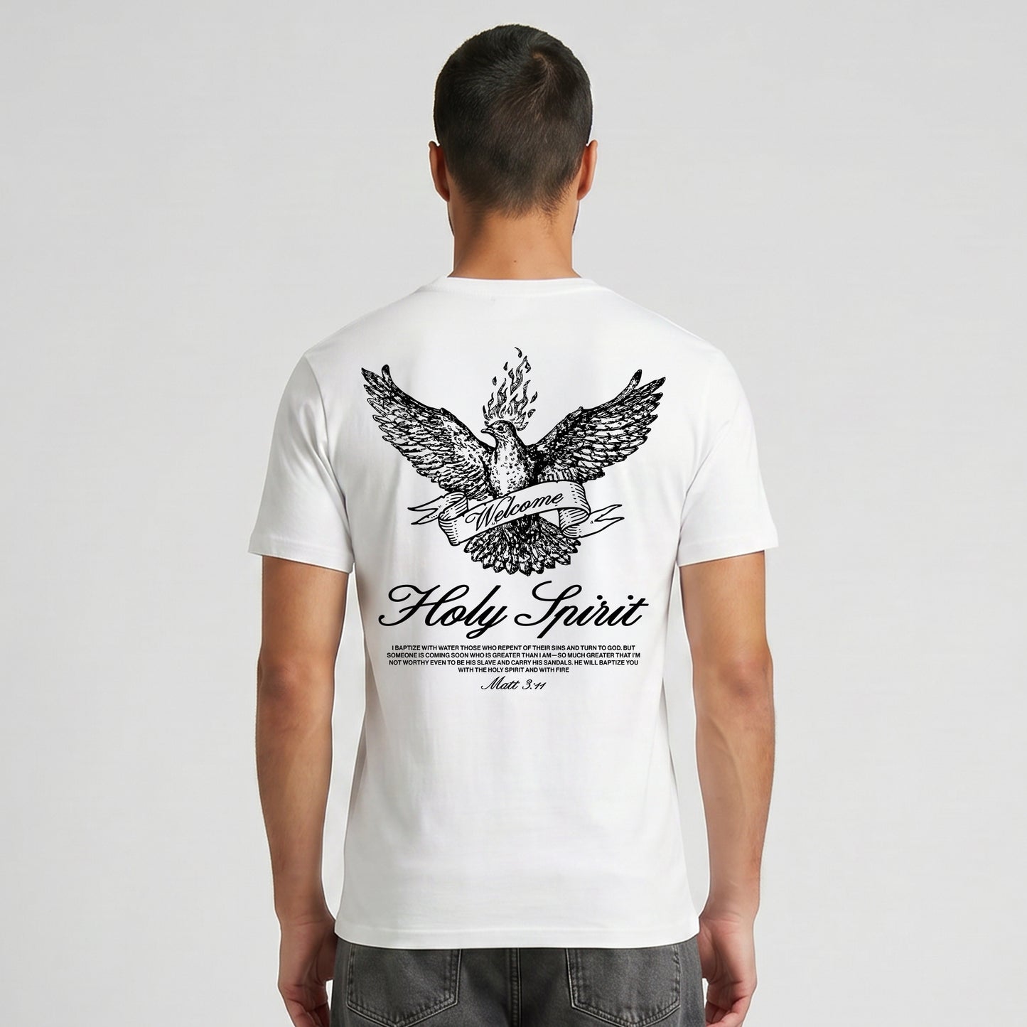 Welcome Holy Spirit Banner Tee - White